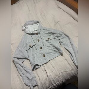 Hippie rose cropped button up hoodie